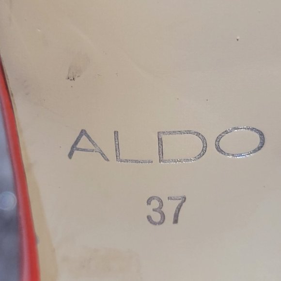Aldo Heels Coral/Orange Peep Toe Wooden Platform Stiletto Sz: 37 (US 6.5) - Picture 7 of 9